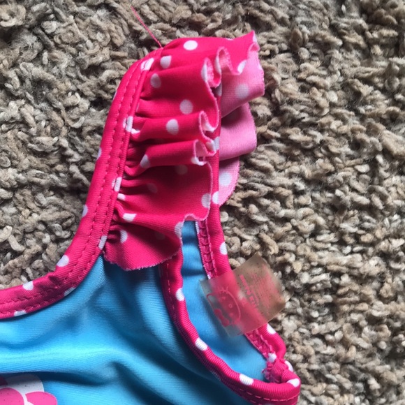 Hello Kitty 2 Piece Blue & Pink Polka Dot Ruffled Swimming Suit - Picture 7 of 9